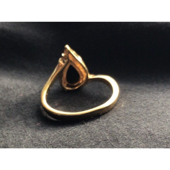 Gold Plated Teardrop Black Onyx Obsta Ring With Clear Stone Accent Size 7 - Picture 3 of 7